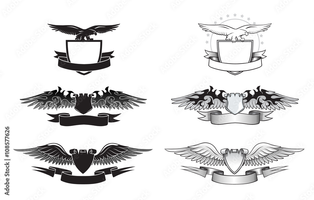 Winged Emblem set with Eagles, Wings and Shields Winged Emblem set with Eagles, Wings and Shields