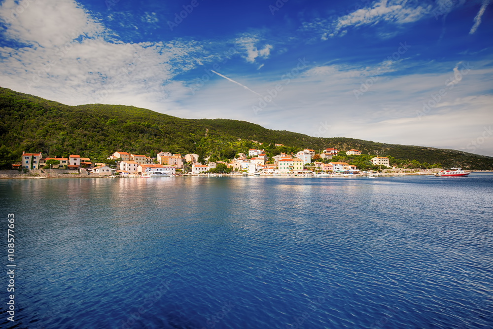 View to the fisher village Valun on the island Cres in Adriatic Sea, Croatia
