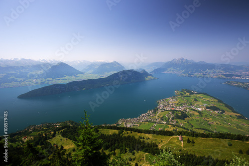 Beautiful view to Lucerne lake (Vierwaldstattersee ) and mountain Pilatus from Rigi, Swiss Alps, Central Switzerland