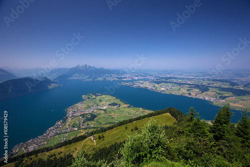 Beautiful view to Lucerne lake  Vierwaldstattersee   and mountain Pilatus from Rigi  Swiss Alps  Central Switzerland