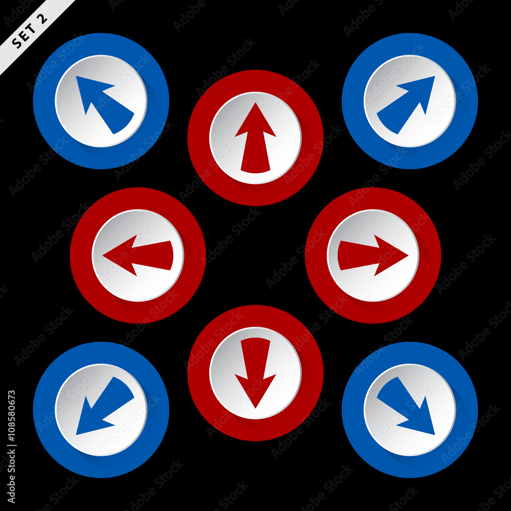 red and blue arrows in eight directions red and blue arrows in eight directions