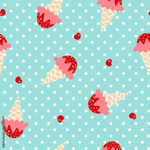 Ice cream seamless pattern with polka dots
