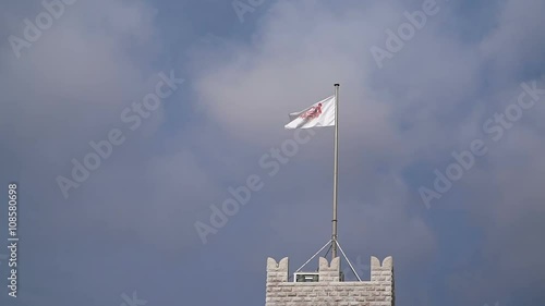 Flag of Monaco waving in the wind with flagpole photo