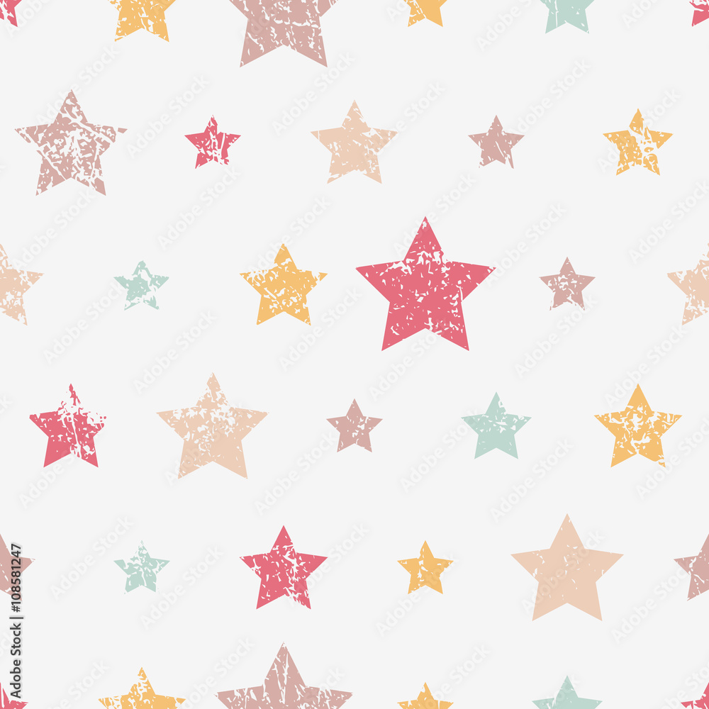 Vector seamless childish pattern with stars. Grunge style, shabby street art imitation. Vintage old paper texture. Vector seamless childish pattern with stars. Grunge style, shabby street art imitation. Vintage old paper texture.
