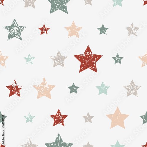 Vector seamless childish pattern with stars. Grunge style, shabby street art imitation. Vintage old paper texture.