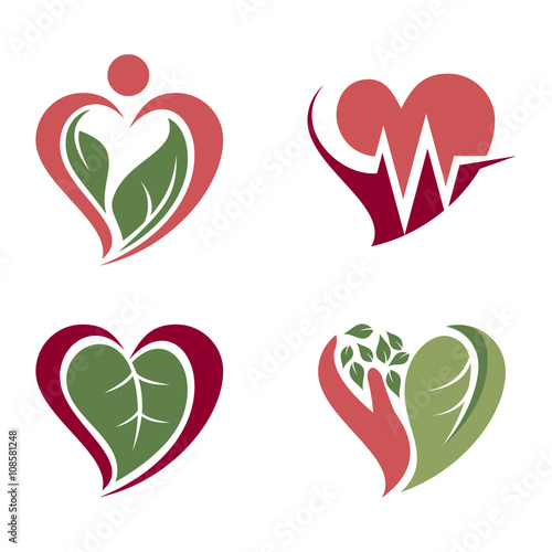 Nature Heart Love Health Care Symbol Icon Set