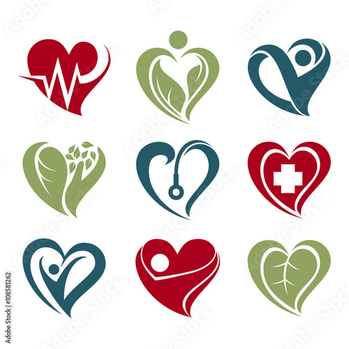 Simple Heart Love Health Care Symbol Icon Set