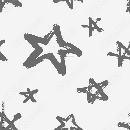 Vector seamless childish pattern with hand drawn stars. Grunge style, shabby street art imitation.