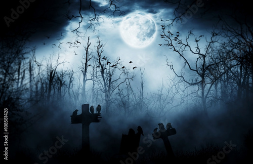 Slika na platnu graveyard silhouette halloween  Abstract Background.