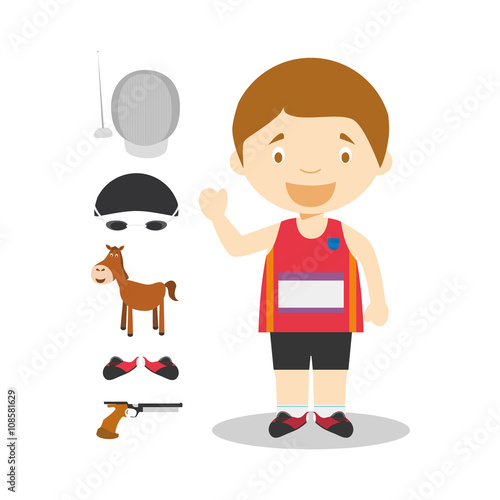 Sports cartoon vector illustrations: Modern Pentathlon