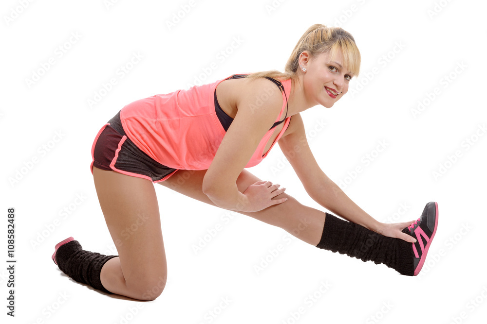 beautiful young sportswoman doing stretching exercises beautiful young sportswoman doing stretching exercises