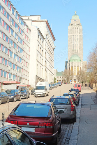Helsinki, Finland - April, 4, 2016: the parking cars in Helsinki, Finland