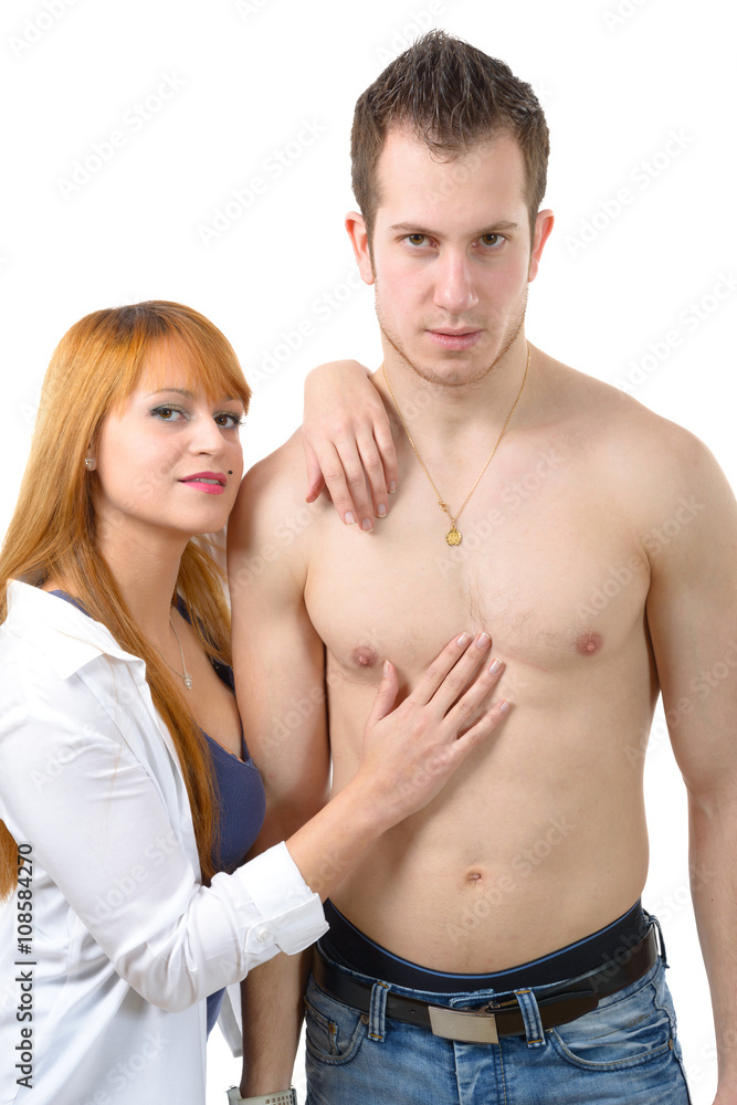 Sexy shirtless young couple embracing Sexy shirtless young couple embracing