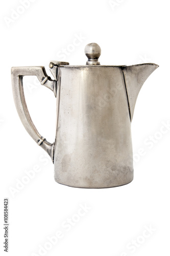 old silver pot isolated on white background, clipping path