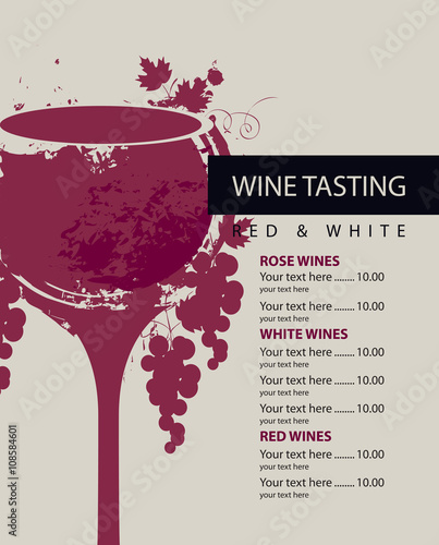 menu for wine tasting patterned glass and grapes