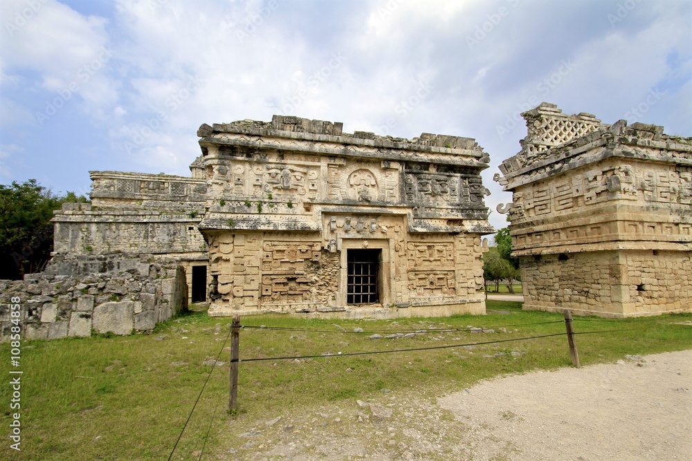 Temple of the wall panels, detailed carvings, Chichen-itza pyramids