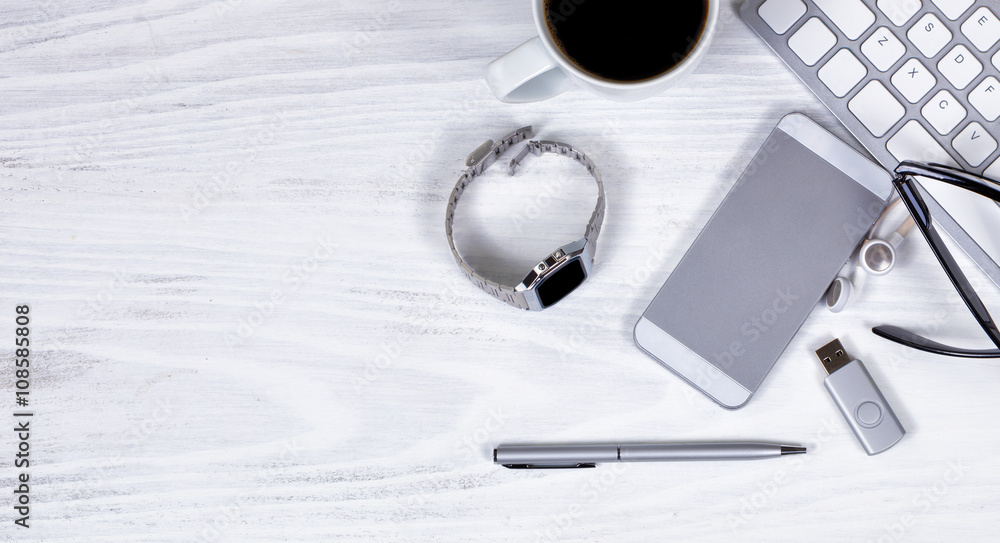 Modern Technologies on white desktop background Modern Technologies on white desktop background