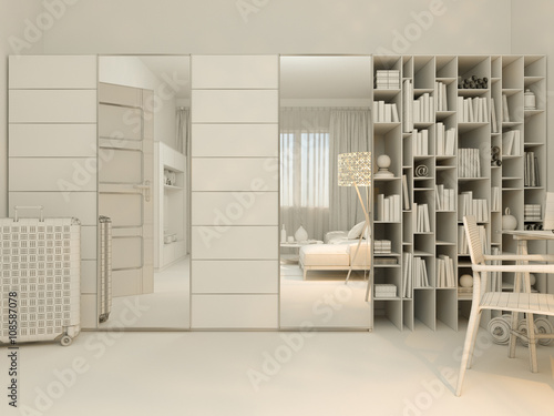 3D visualization of interior design living in a studio apartment