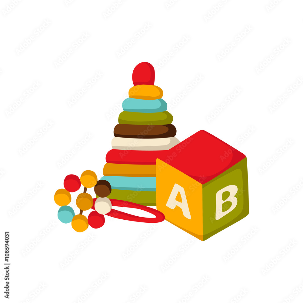 Fototapeta premium Vector background with newborn, children toys