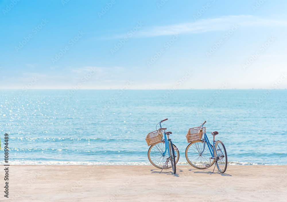 Bike on the seaside,Two bicycle on the beach