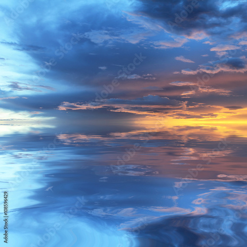 Natural background of the colorful sky and beautiful water reflection, During the time sunrise and sunset