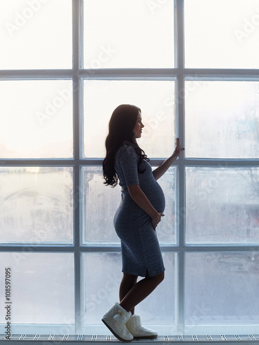 Silhouette of pregnant woman.