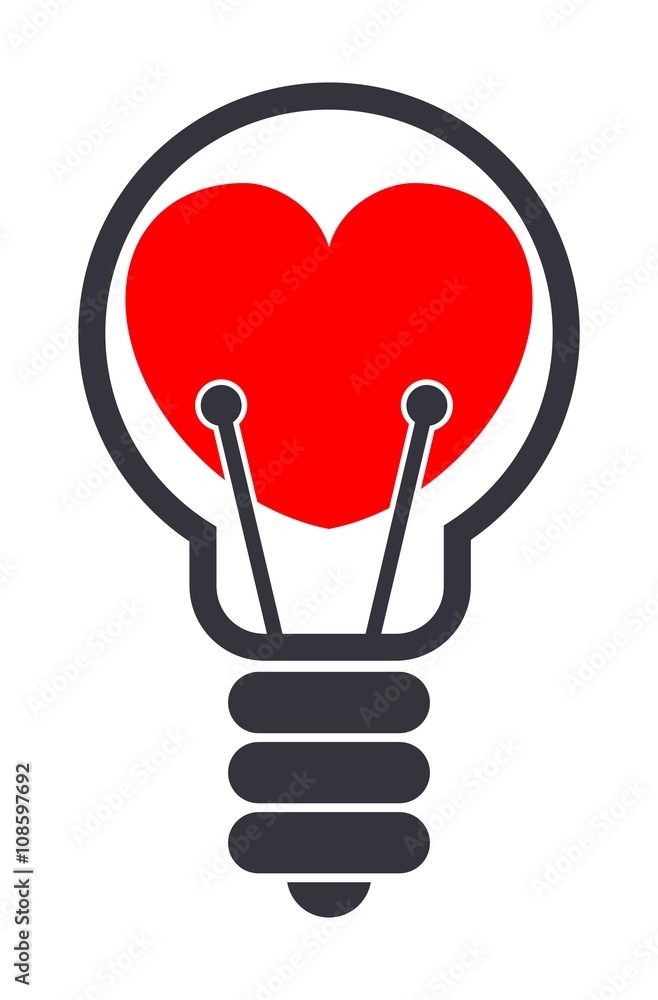 Light bulb with heart inside. Isolated. Love symbol Light bulb with heart inside. Isolated. Love symbol