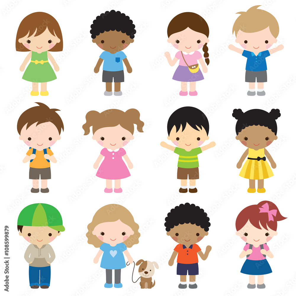 Vector illustration of kid characters in different clothes and poses. Vector illustration of kid characters in different clothes and poses.
