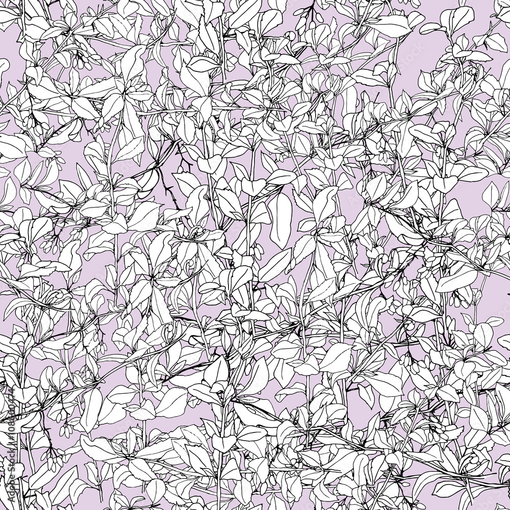 Hand drawn barberry branch seamless pattern