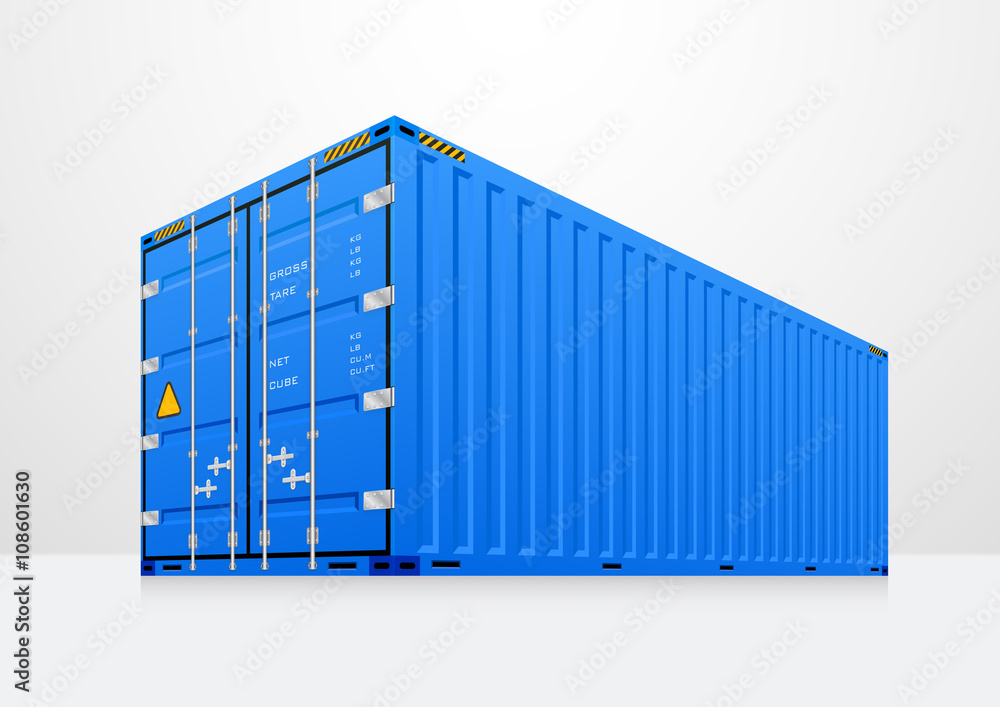 Cargo container vector isolated on white background. Metal box or equipment for storage at dock, port, warehouse. Freight transport by ship, crane, trailer truck for shipping, import export business. Cargo container vector isolated on white background. Metal box or equipment for storage at dock, port, warehouse. Freight transport by ship, crane, trailer truck for shipping, import export business.