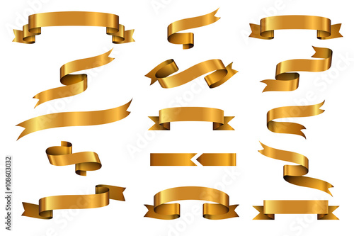 Gold glossy ribbon vector banners set