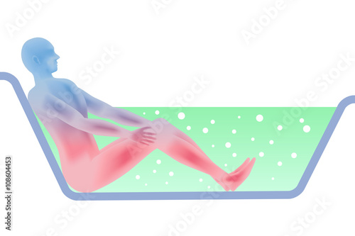 human silhouette who take a bath, cross sectional side view, vector illustration