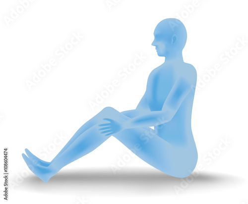 human body silhouette sitting on white ground, side view, vector illustration
