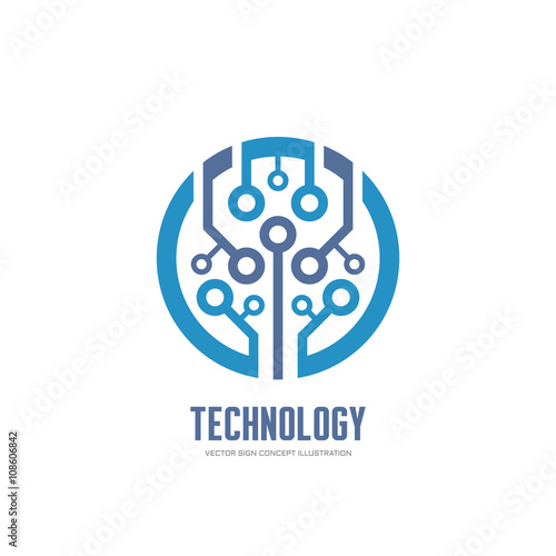 Technology - vector logo concept illustration for corporate identity. Abstract chip logo sign. Network logo sign. Internet logo sign. Web logo sign. Tech logo. Vector logo template. Design element.