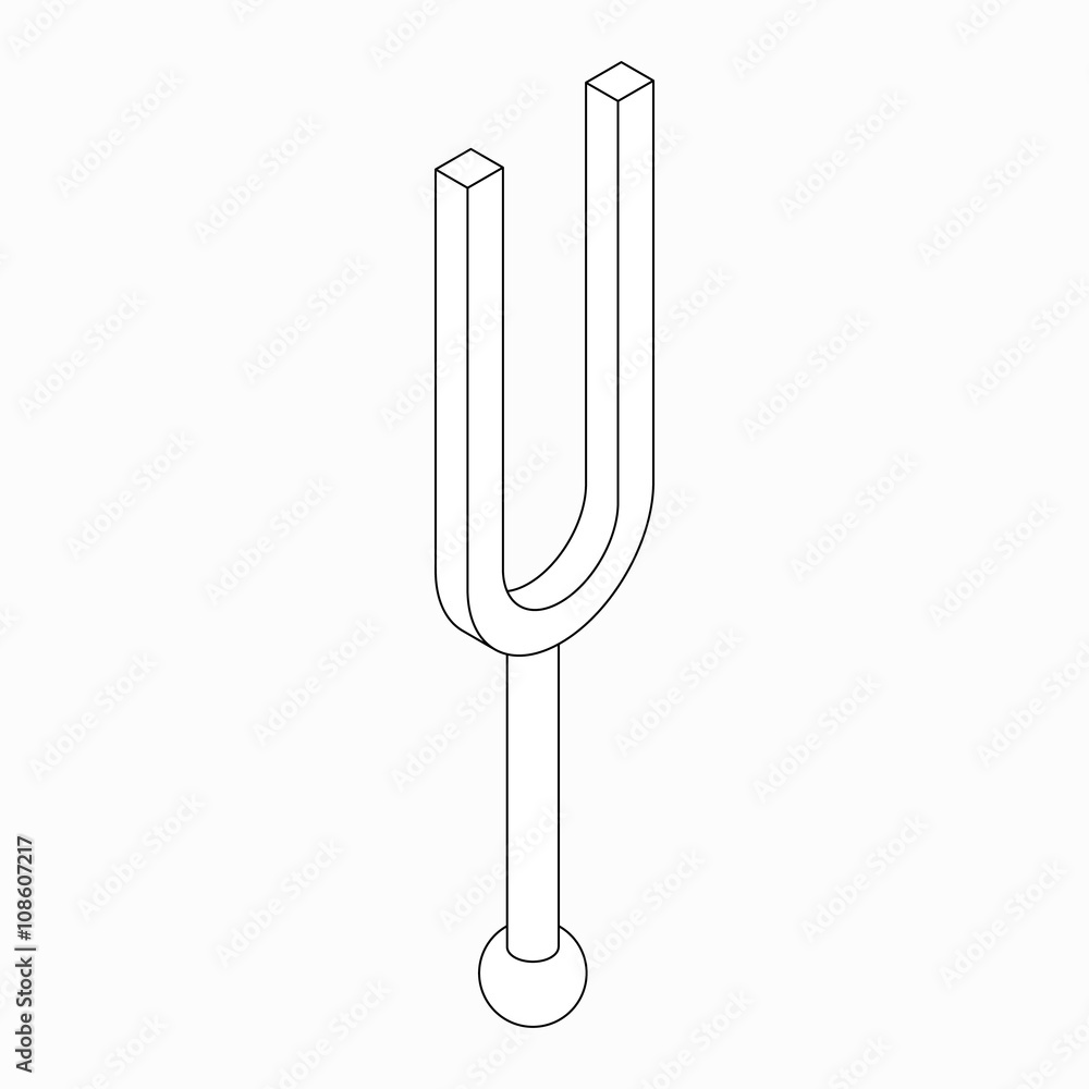 Camertone tuning fork icon, isometric 3d style Camertone tuning fork icon, isometric 3d style