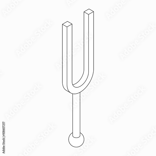 Camertone tuning fork icon, isometric 3d style