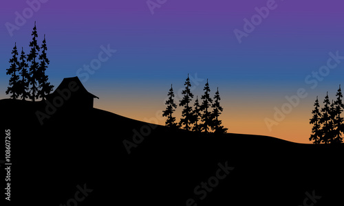 Beautiful house on the hills of silhouette