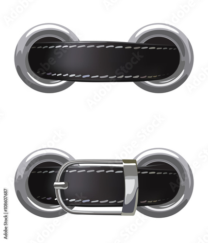Leather belt passed through metal rings