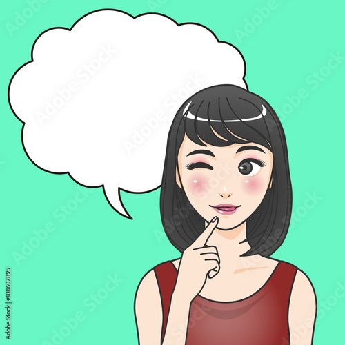 asian woman character with balloon, various pose and expression, cartoon illustration like japanese animation, vector
