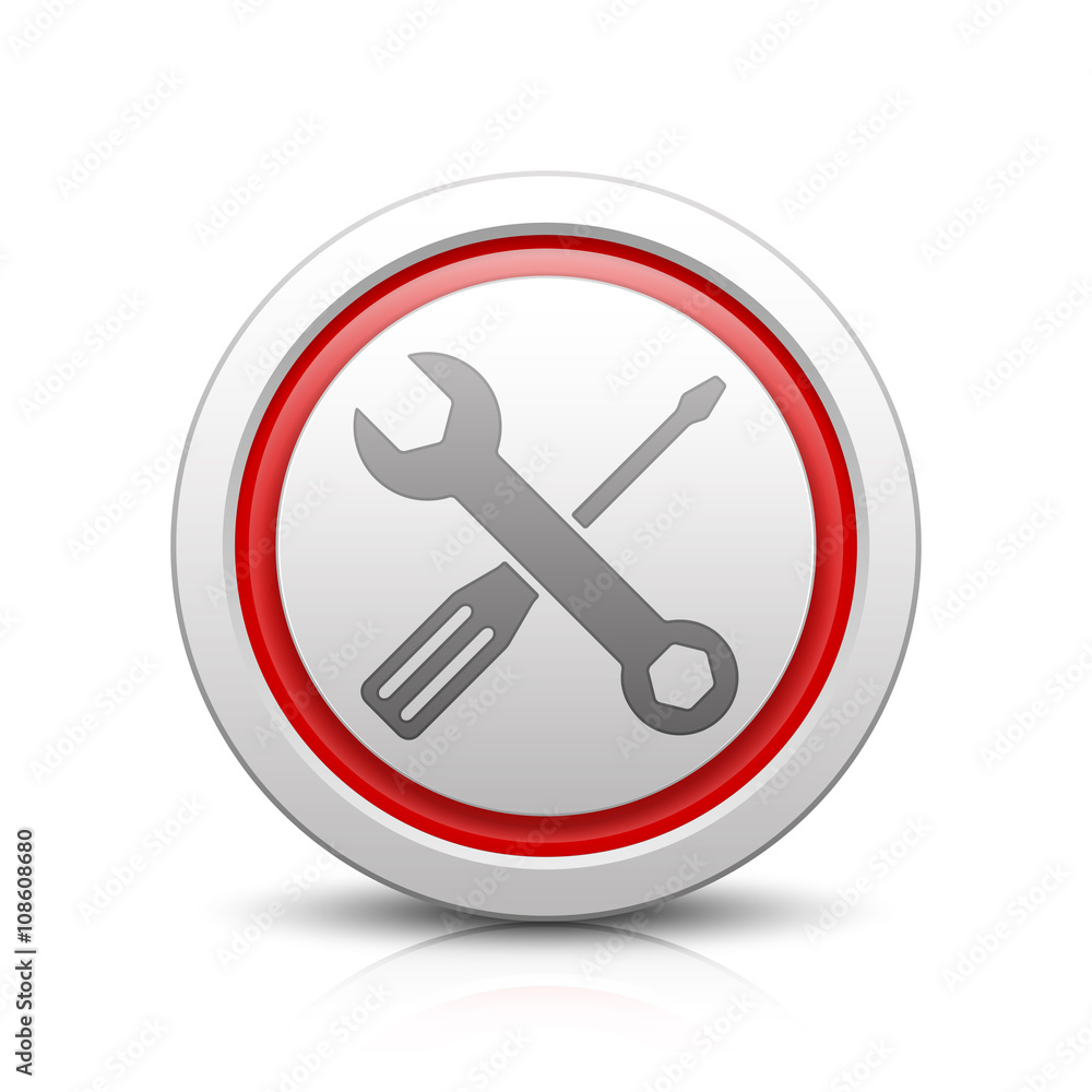 Spanner & Screwdriver – Light gray button with reflection & red Spanner & Screwdriver – Light gray button with reflection & red