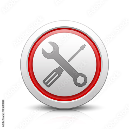 Spanner & Screwdriver – Light gray button with reflection & red