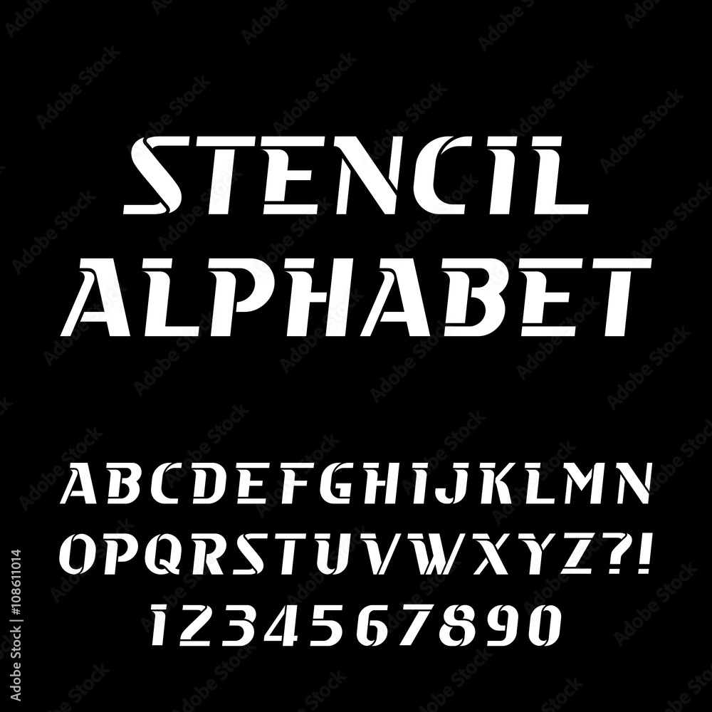 Stencil alphabet vector font. Modern type letters and numbers. Vector typeset for your design.