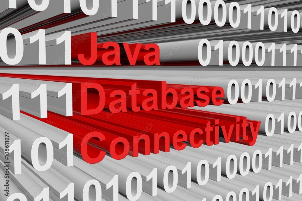 Java Database Connectivity in the form of binary code, 3D illustration