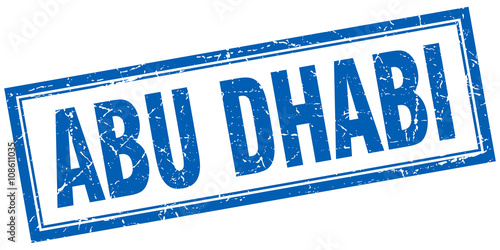 Abu Dhabi blue square grunge stamp on white
