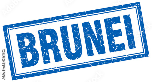 Brunei blue square grunge stamp on white