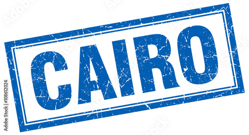Cairo blue square grunge stamp on white