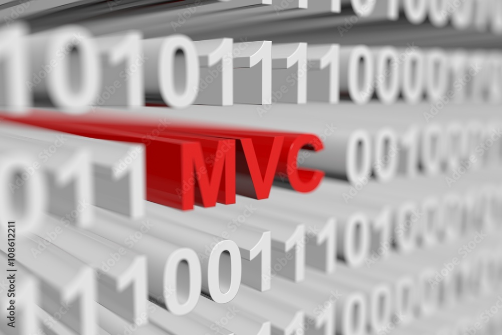 MVC in the form of a binary code with blurred background 3D illustration