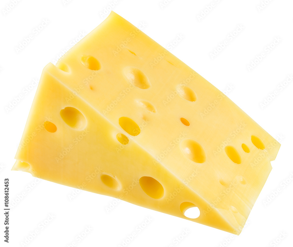 Piece of cheese isolated on a white background. With clipping pa