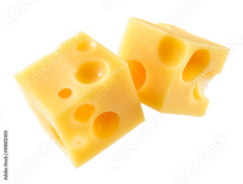 Cubes of cheese isolated on a white background. With clipping pa