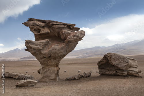 Eroded rock formations at Valles de Rocas in the Salar de Uyuni salt flats